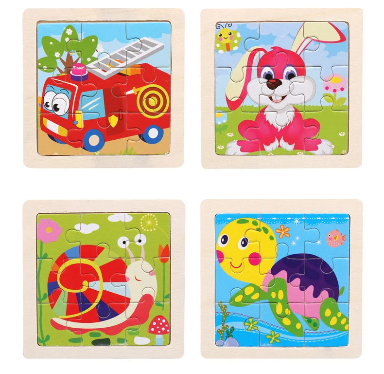 11X11CM Kids Wooden Puzzle Cartoon Animal Traffic Tangram Wood Puzzle Toys Educational Jigsaw Toys for Children GiftS