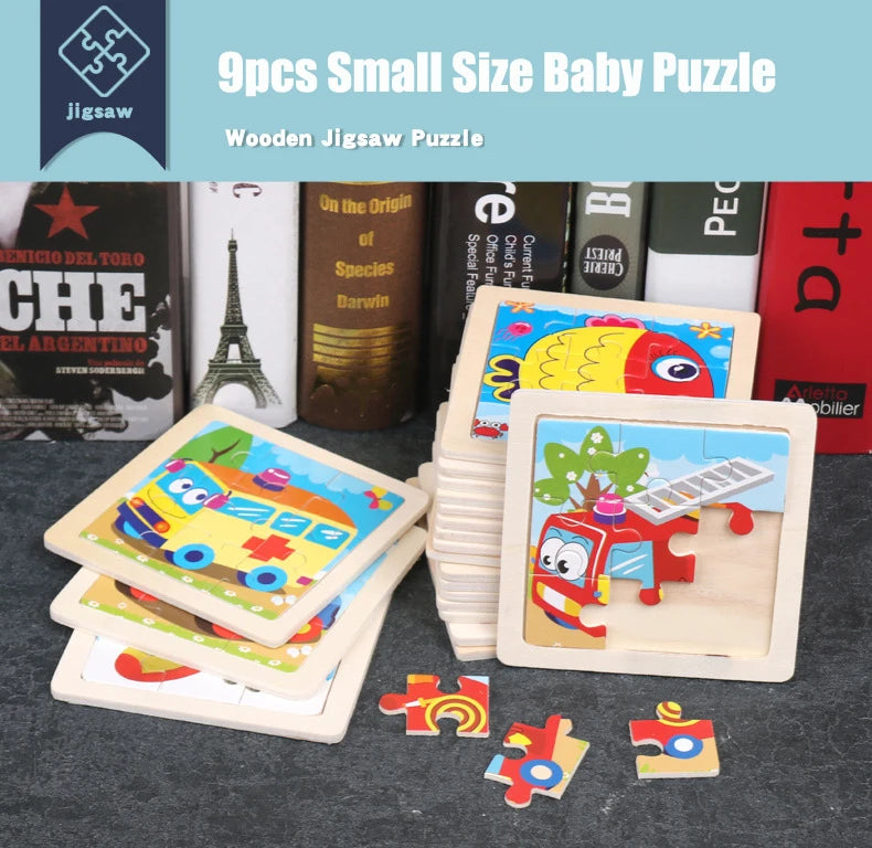 11X11CM Kids Wooden Puzzle Cartoon Animal Traffic Tangram Wood Puzzle Toys Educational Jigsaw Toys for Children GiftS