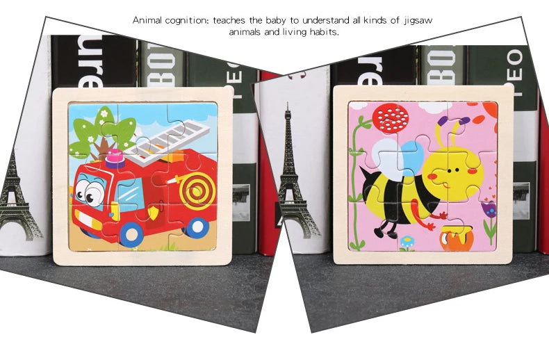 11X11CM Kids Wooden Puzzle Cartoon Animal Traffic Tangram Wood Puzzle Toys Educational Jigsaw Toys for Children GiftS