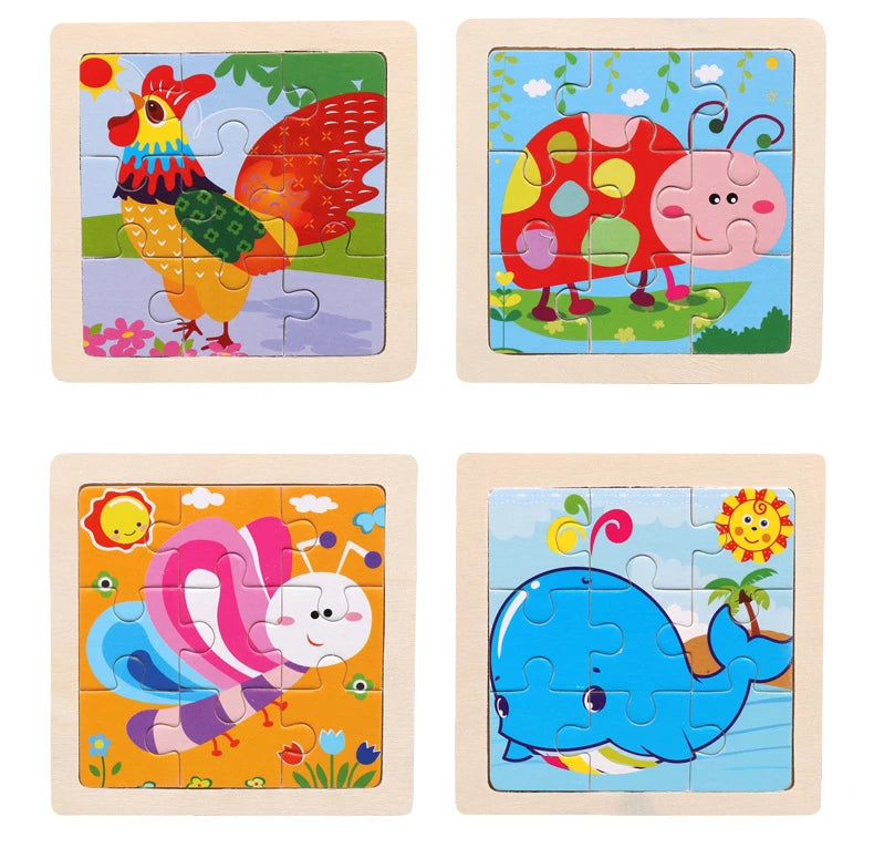 11X11CM Kids Wooden Puzzle Cartoon Animal Traffic Tangram Wood Puzzle Toys Educational Jigsaw Toys for Children GiftS