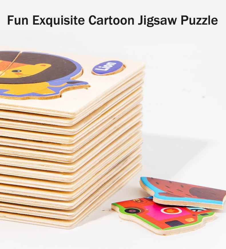 3D Wooden Puzzle Kids Cartoon Animal Traffic Jigsaw Puzzle Montessori Toys for Children Intelligence Early Learning Educational