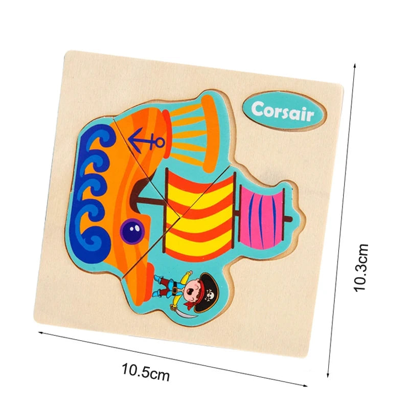 3D Wooden Puzzle Kids Cartoon Animal Traffic Jigsaw Puzzle Montessori Toys for Children Intelligence Early Learning Educational