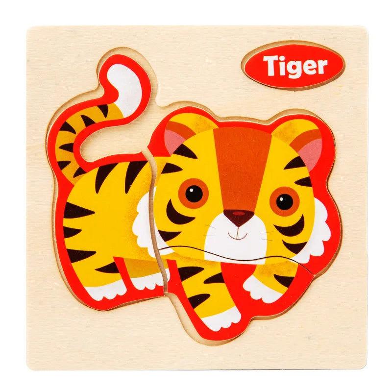 3D Wooden Puzzle Kids Cartoon Animal Traffic Jigsaw Puzzle Montessori Toys for Children Intelligence Early Learning Educational