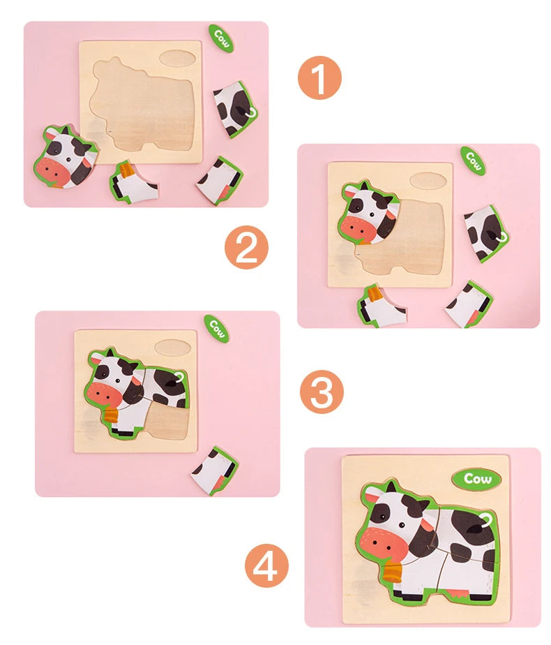 3D Wooden Puzzle Kids Cartoon Animal Traffic Jigsaw Puzzle Montessori Toys for Children Intelligence Early Learning Educational