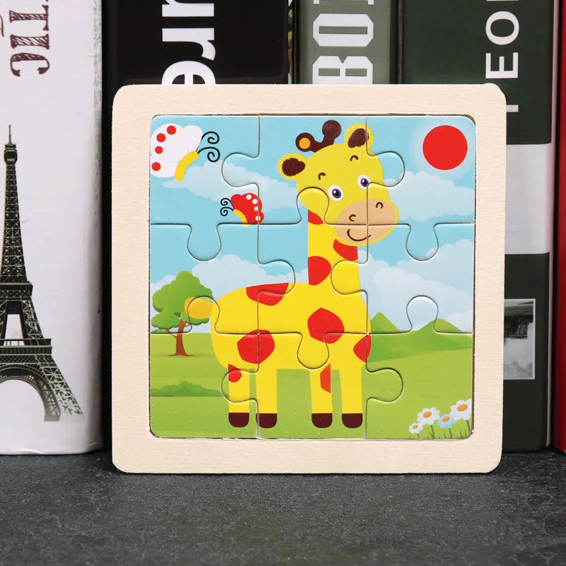11X11CM Kids Wooden Puzzle Cartoon Animal Traffic Tangram Wood Puzzle Toys Educational Jigsaw Toys for Children GiftS