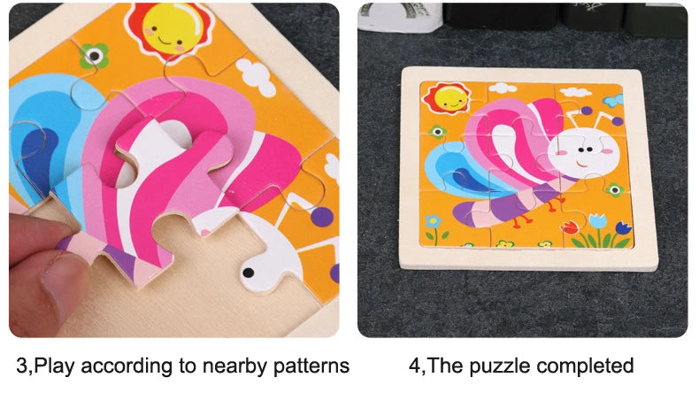 11X11CM Kids Wooden Puzzle Cartoon Animal Traffic Tangram Wood Puzzle Toys Educational Jigsaw Toys for Children GiftS