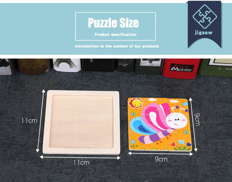 11X11CM Kids Wooden Puzzle Cartoon Animal Traffic Tangram Wood Puzzle Toys Educational Jigsaw Toys for Children GiftS