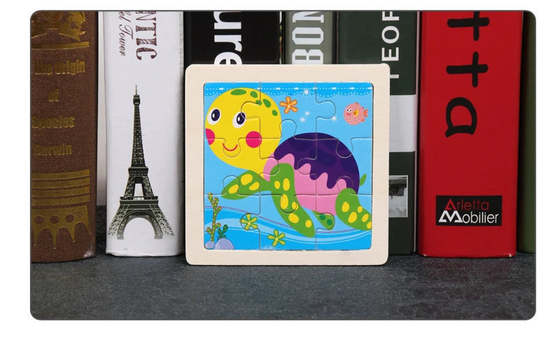 11X11CM Kids Wooden Puzzle Cartoon Animal Traffic Tangram Wood Puzzle Toys Educational Jigsaw Toys for Children GiftS