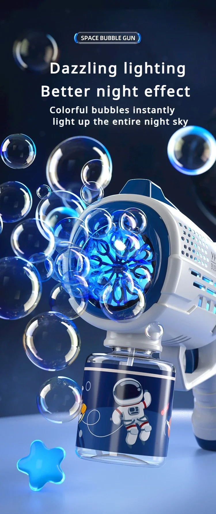 Electric Space Soap Bubble Gun Automatic Bubble Machine Maker Lights Astronaut Outdoor Games Park Toys for Kids Children's Gift