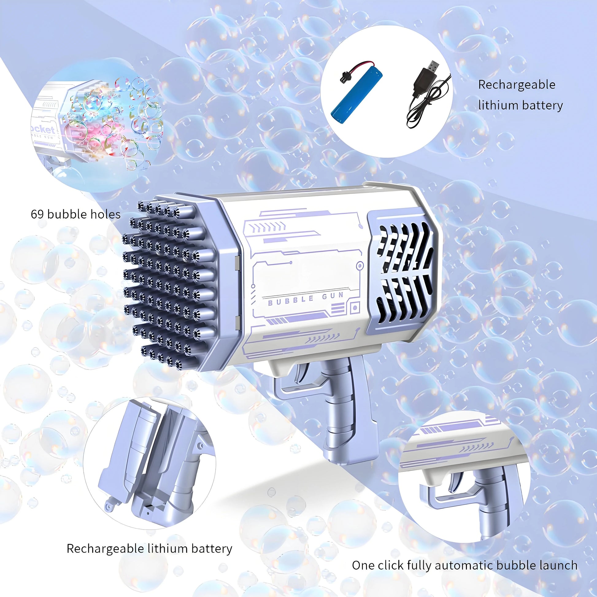 Automatic Bubble Blaster Gun with LED Lights | Non-Stop Thousands of Bubbles | Outdoor Indoor Fun for Toddlers to Kids