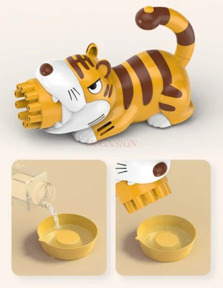 Tiger Blowing Bubble Machine Children's Handheld Gatling Machine Gun Electric Girl Heart Pop Toy