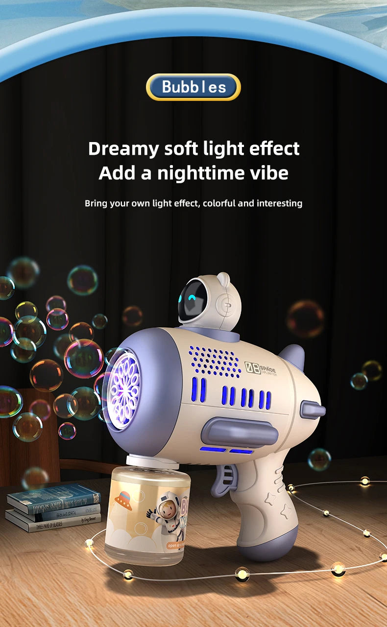 Spaceman Bubble Gun 12 Holes Shape Soap Bubble Blower Maker with Light Bubble Machne Toys for Boys Girls Birthday Gift