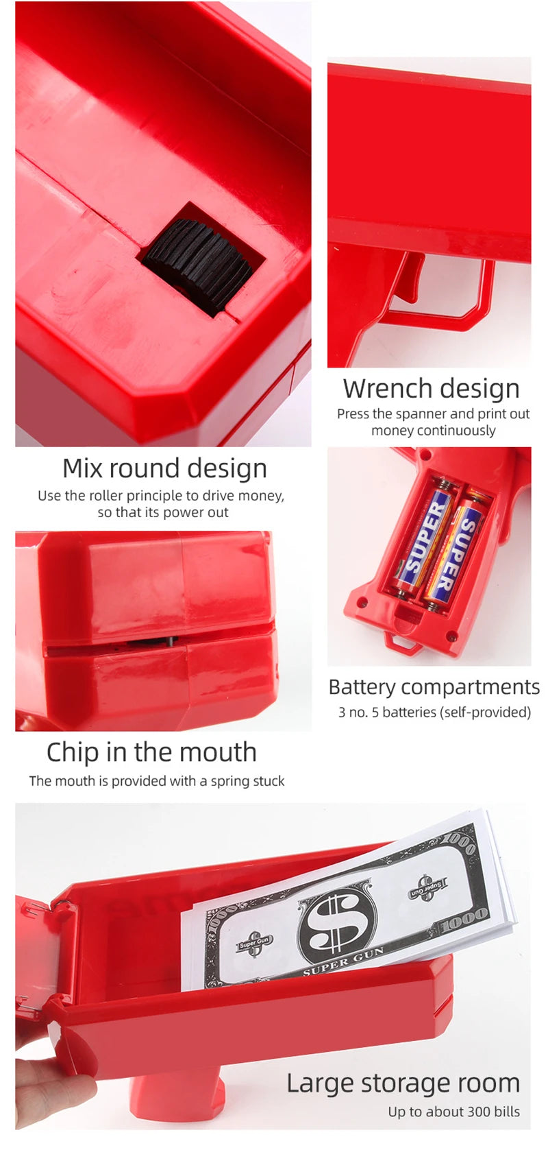 1 Set Celebration Spray Money Gun Handheld Cash Shooter for Wedding Birthday Game Movies Bachelor Props Party Supplies