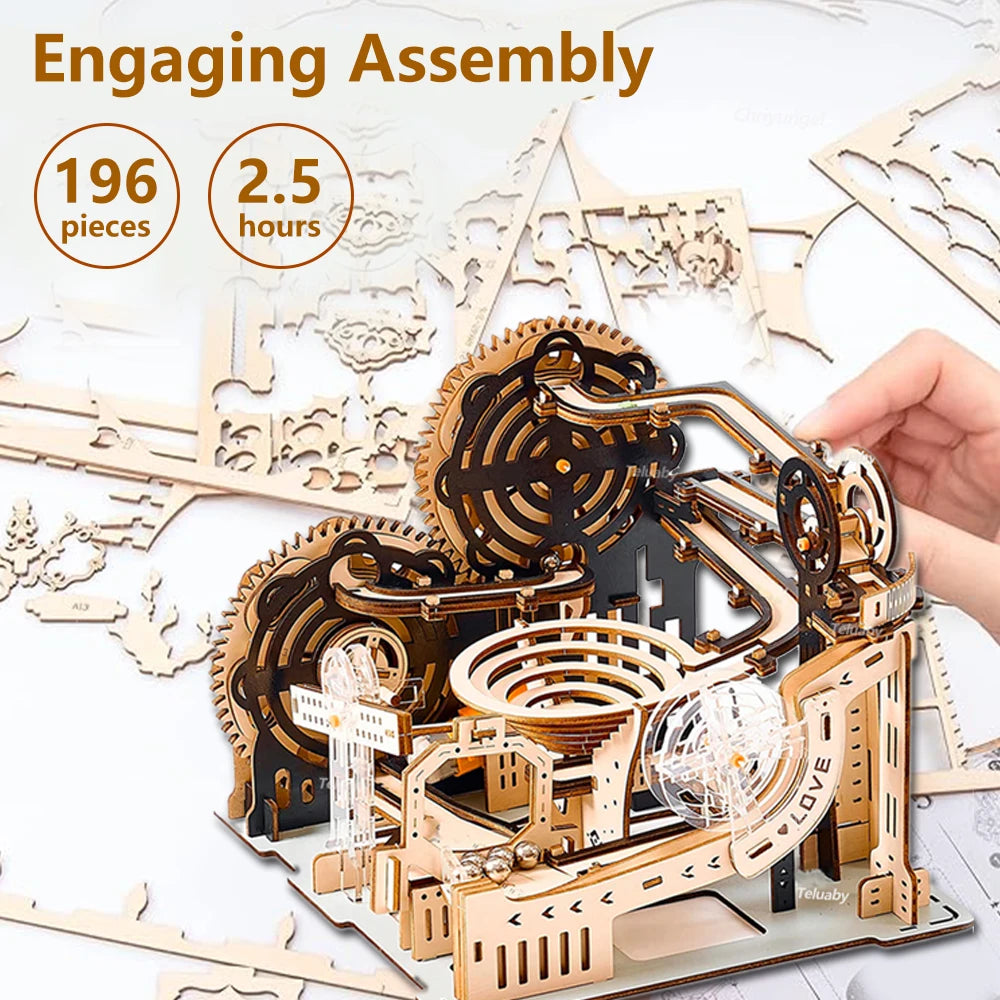 3D Wooden Puzzle Marble Run Set DIY Assembly Building Model Kit STEAM Engine Educational Toys for Adult Kids Birthday Gifts