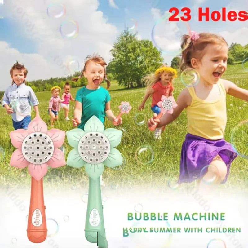 Bubble Machine Sunflower 23 Hole Electric Automatic Bubbles Gun Soap Blowering Outdoor Party Toys for Girls Children Xmas Gifts