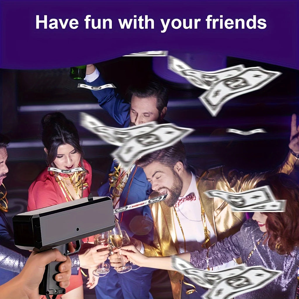 Toy Money Gun with 100 Prop Bills - Spray Machine for Party Entertainment - Requires Batteries (Not Included)