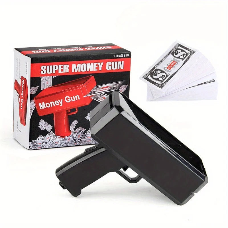 Toy Money Gun with 100 Prop Bills - Spray Machine for Party Entertainment - Requires Batteries (Not Included)