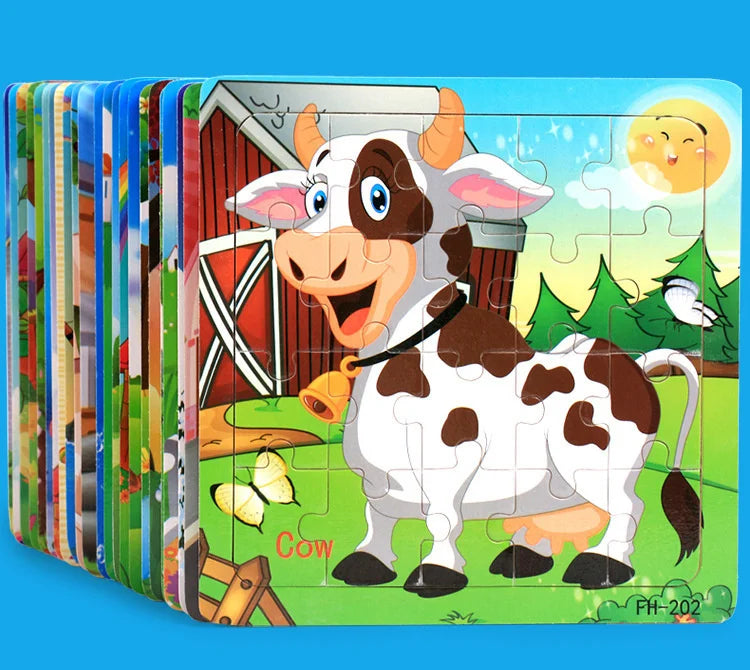 New 20 Piece Wooden 3d Puzzle Cartoon Animal Vehicle Jigsaw Puzzle Montessori Educational Toys For Kids 3-6 Years Old