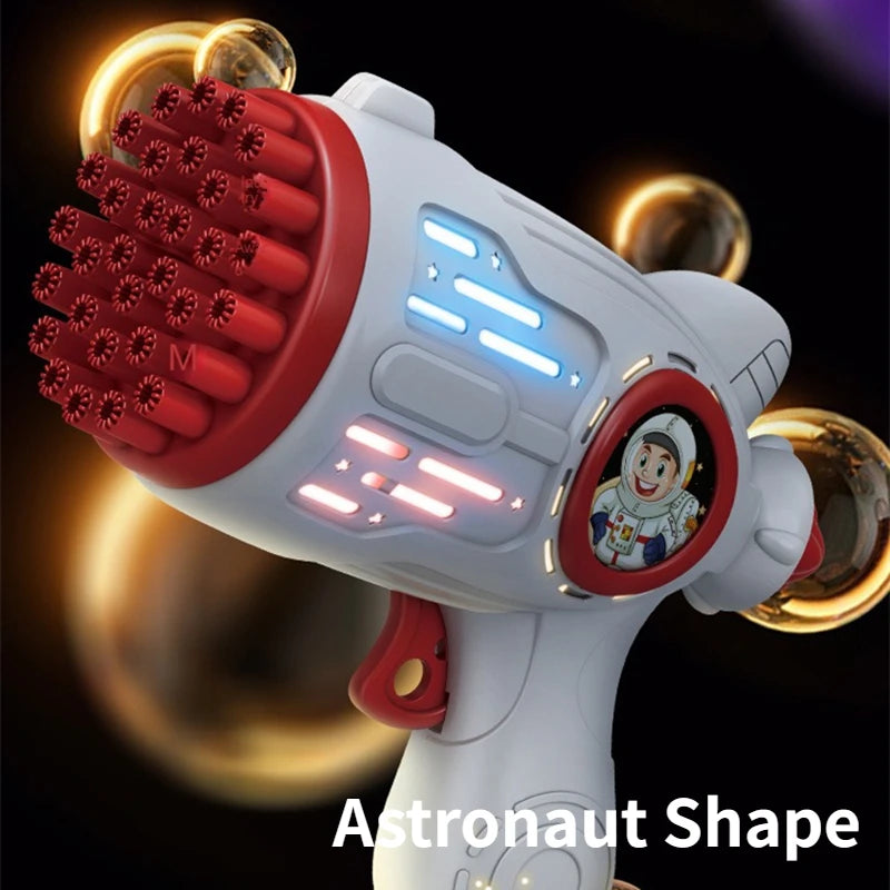 32 Holes Children Bubble Gun Toys LED Light Astronaut Shape Electric Automatic Soap Bubbles Machine for Kids Outdoor Toys Gifts