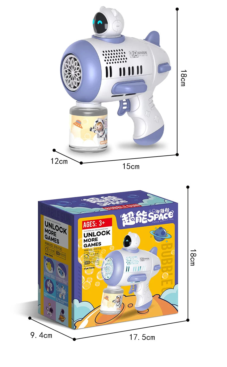 Spaceman Bubble Gun 12 Holes Shape Soap Bubble Blower Maker with Light Bubble Machne Toys for Boys Girls Birthday Gift