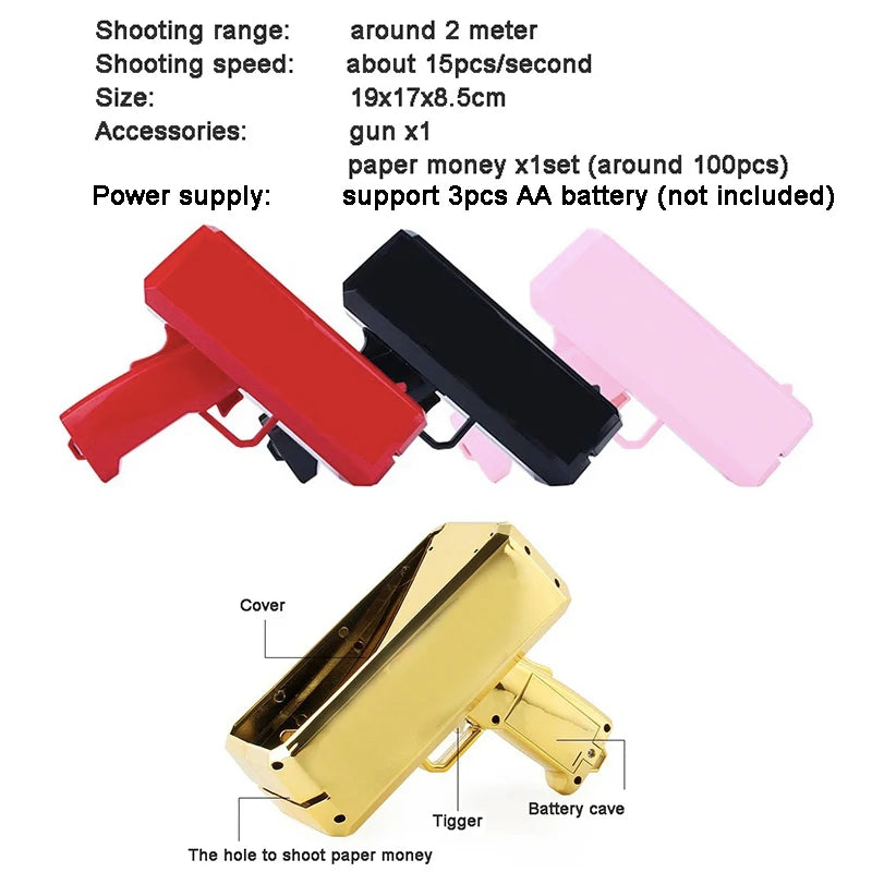 Shoot Money Gun Toy Decoration Shooter Throwing Toys Kids Funny Party Game Banknote Shoot Pistol Paper Money Wedding Birthday