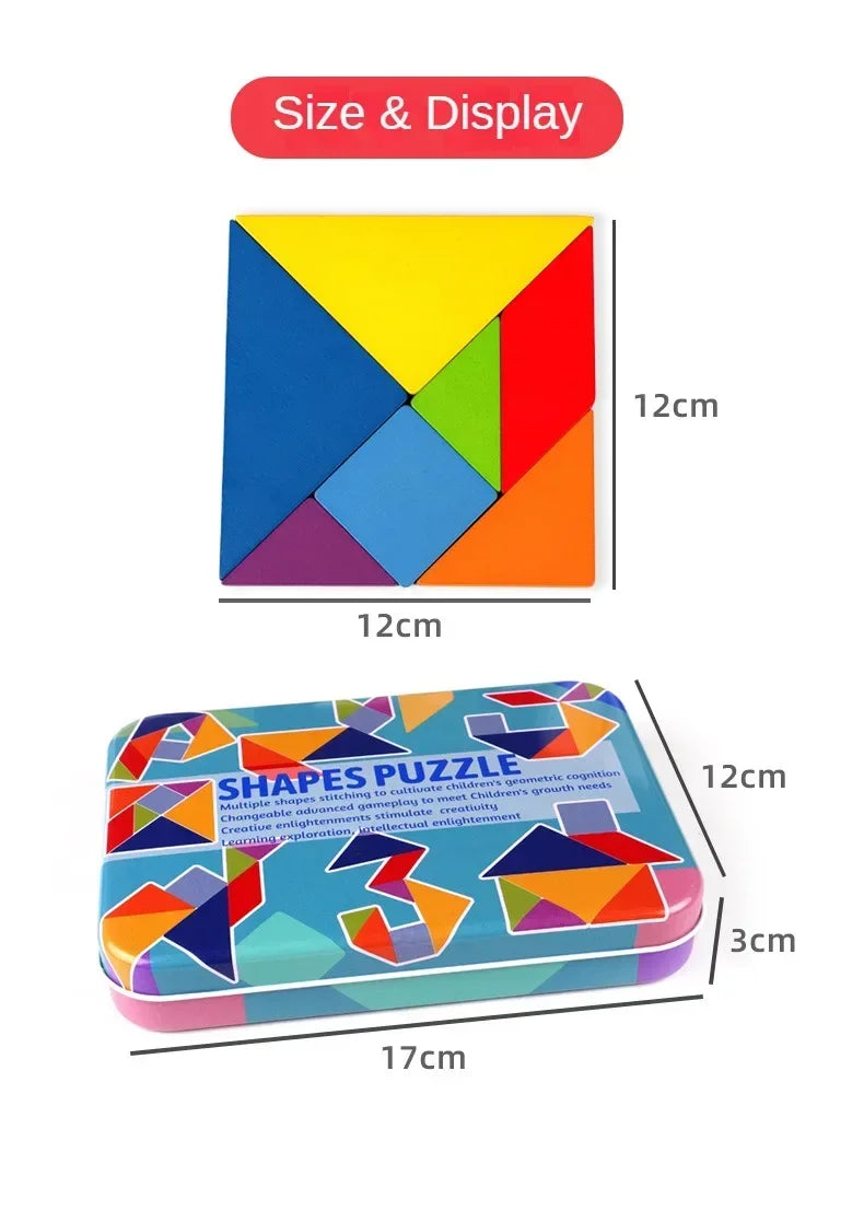 3D Wooden Pattern Animal Jigsaw Puzzle Colorful Tangram Toy Kids Montessori Early Education Sorting Games Toys Children Gift