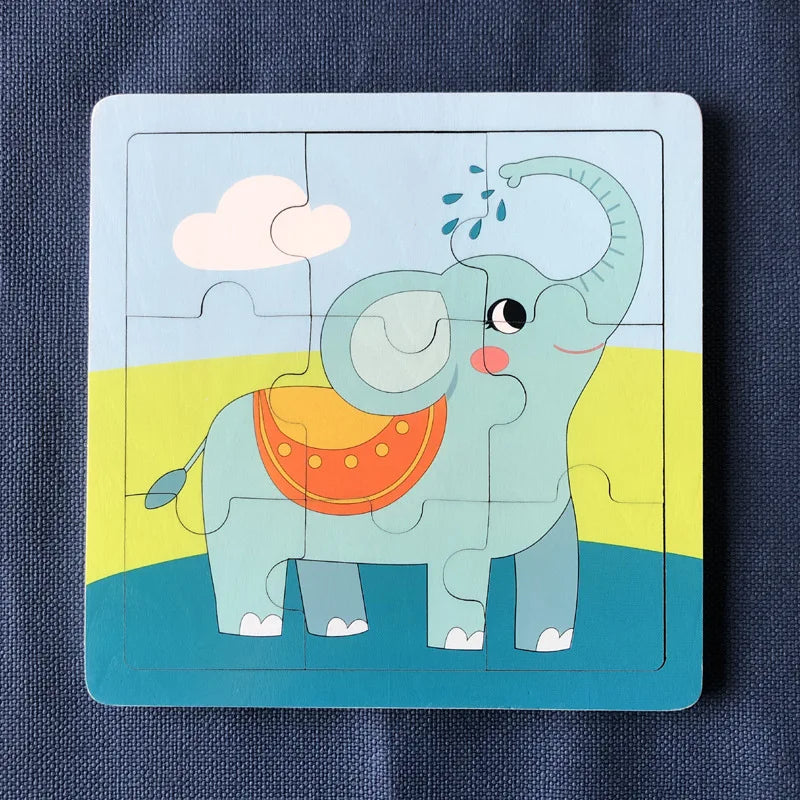 New 9 Piece Wooden Puzzle Toy Educational Cognitive Learning for Toddlers Cartoon Animals Vehicles Toddler Board Kids Gift