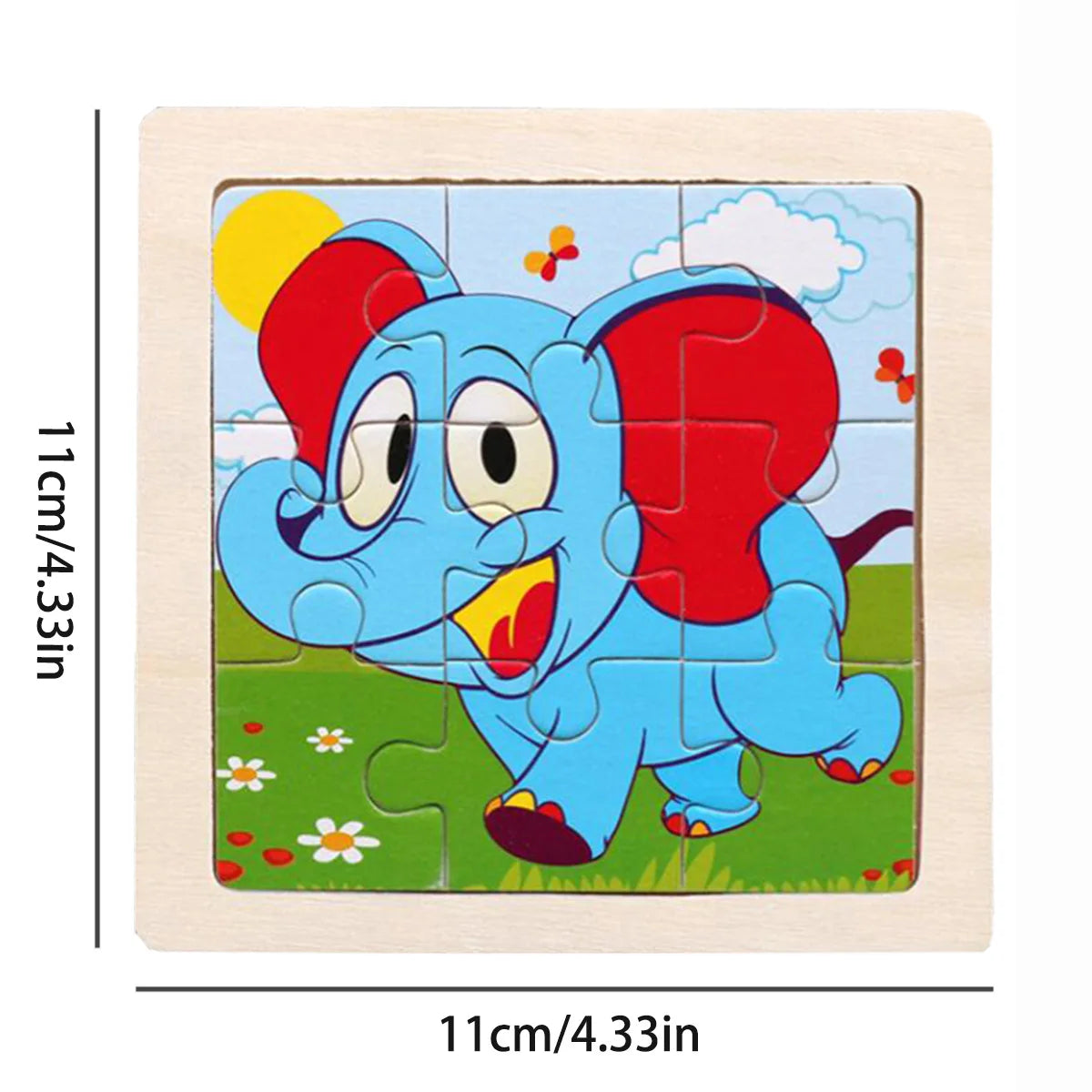 11cm/4.33in Wooden Jigsaw Puzzle Cartoon Animal Traffic Car Wood Puzzles for Kids Montessori Games Children Educational Toys