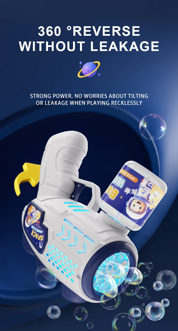 Space Astronauts Fully Automatic Bubble Gun Rocket Bubbles Machine Automatic Blower with Bubble Liquid Toy for Kids Bubble Gift