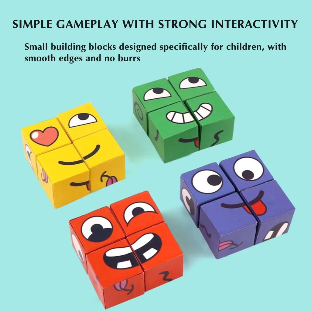 New Children's Facial Expression Changing Puzzle Building Blocks Children's Early Education Montessori Cube Tabletop Game Gifts