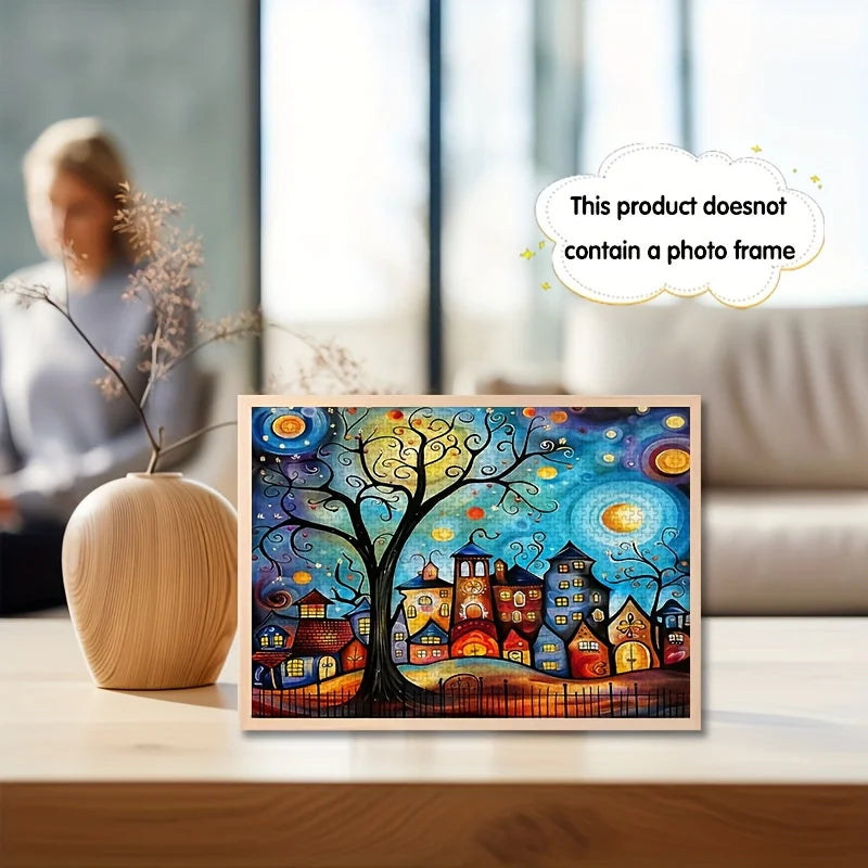 Mini 1000 Pieces Jigsaw Puzzle for Adults Cartoon Town Environmentally Friendly Paper Christmas Gift 14.96x10.24 inches/38x26 cm