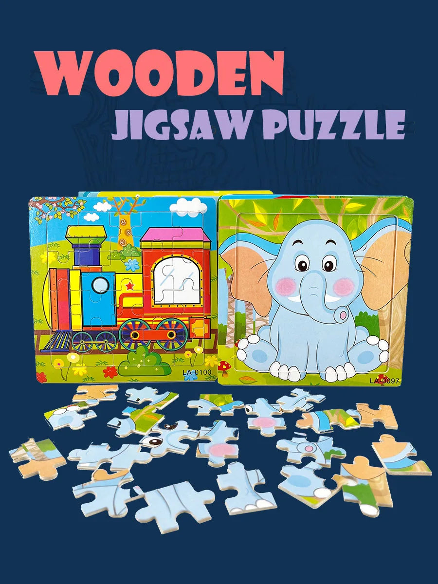 1pc 14.7cm/5.79in Wooden Jigsaw Puzzle Transportation Vehicle Marine Animal Style Puzzles Game Kids Educational Toy for Children