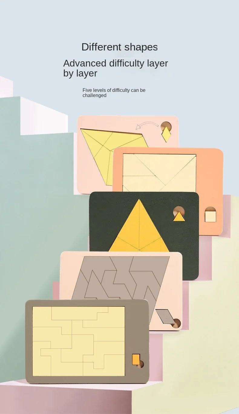 Wooden Tangram Board Puzzle Game Montessori Shape Puzzle Sorting Games Toy Colorful Tangram Educational Pattern Toy For Children