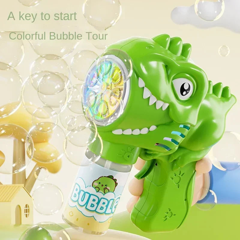 6-hole Dinosaur Bubble Machine Electric Bubble Gun with Light Fully Automatic Bubble Gun Automatic Soap Blower Outdoor Game Toy