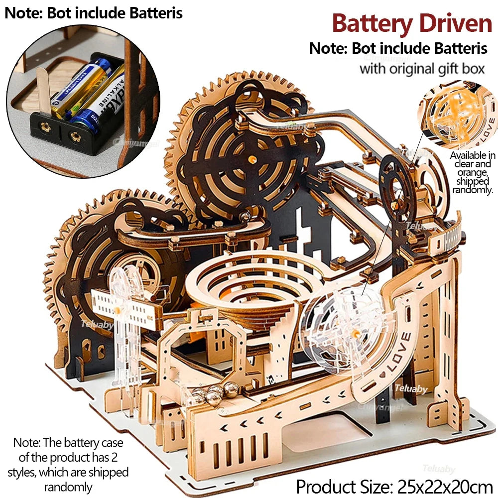 3D Wooden Puzzle Marble Run Set DIY Assembly Building Model Kit STEAM Engine Educational Toys for Adult Kids Birthday Gifts