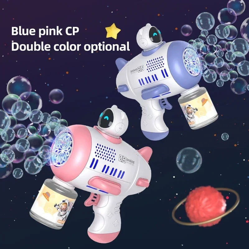 Spaceman Bubble Gun 12 Holes Shape Soap Bubble Blower Maker with Light Bubble Machne Toys for Boys Girls Birthday Gift
