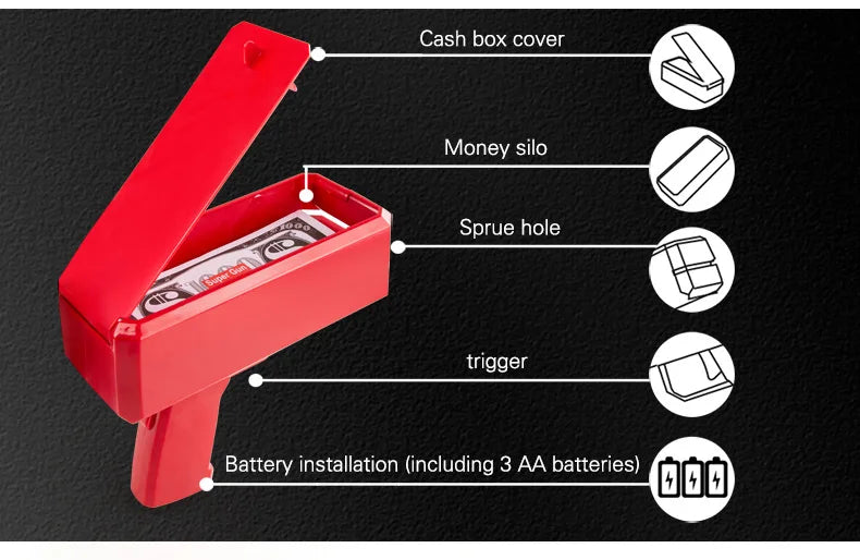 1 SET Banknote gun Party Game prop toys Relieve stress celebrate Movies Bachelor Prop Party Supplies Celebration Spray Money Gun