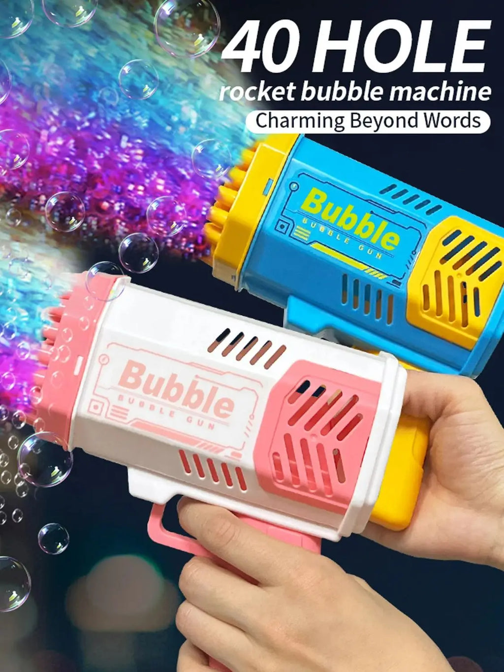40 Holes Electric Bubble Machine Handheld Automatic Space Light Bubble Gun Kids Outdoor Battle Toys Without Bubble Water