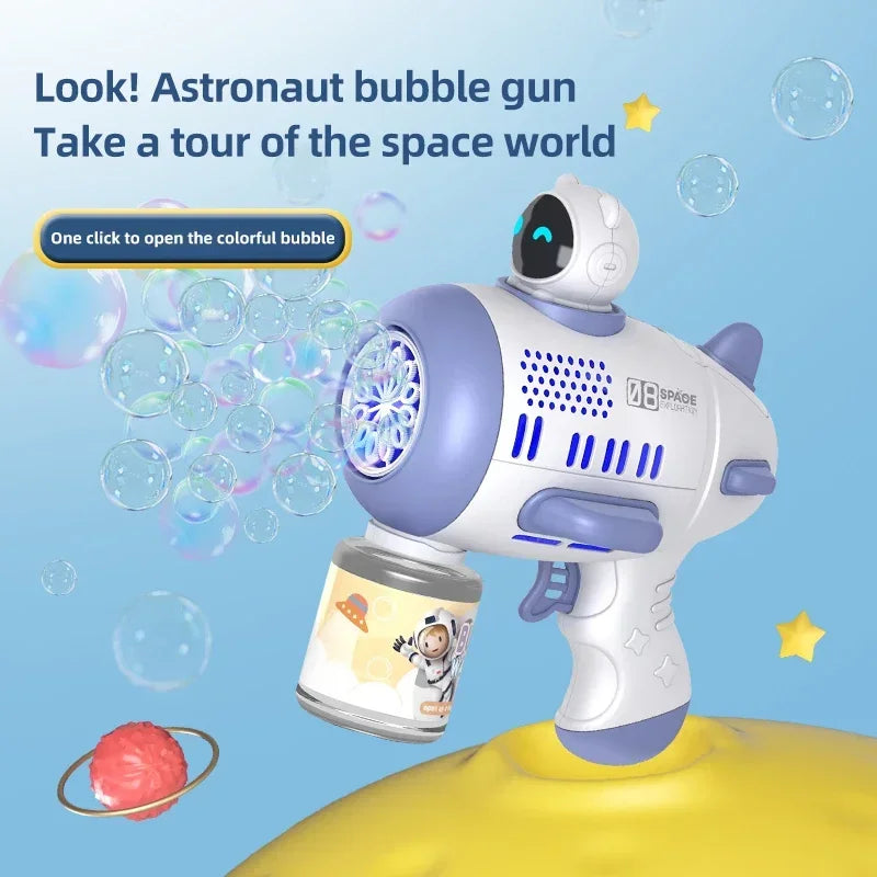 Spaceman Bubble Gun 12 Holes Shape Soap Bubble Blower Maker with Light Bubble Machne Toys for Boys Girls Birthday Gift