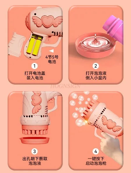 Bubble blowing machine, internet celebrity, angel bubble gun, children's electric fully automatic bubble toy