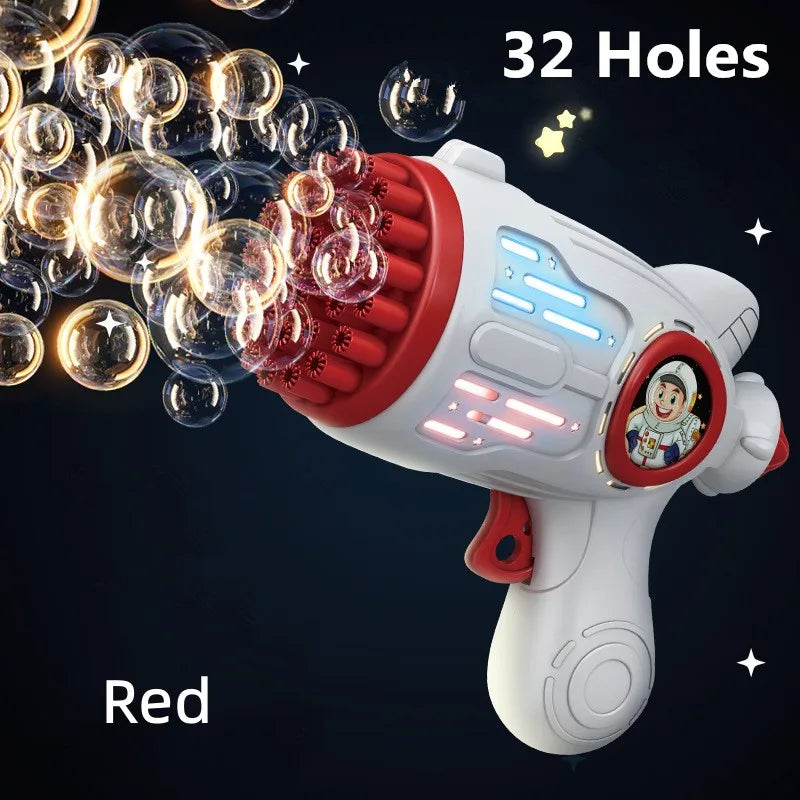 32 Holes Children Bubble Gun Toys LED Light Astronaut Shape Electric Automatic Soap Bubbles Machine for Kids Outdoor Toys Gifts