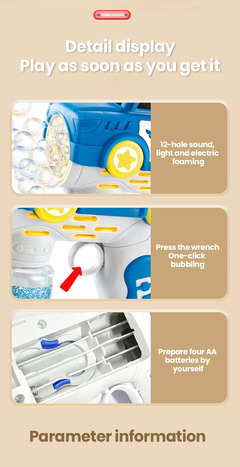 Bubbles Car Firetruck Electric Bubble Machine Police Truck Police Car Soap Bubbles Guns Kids Outdoor Games Party Toys Boys Girls