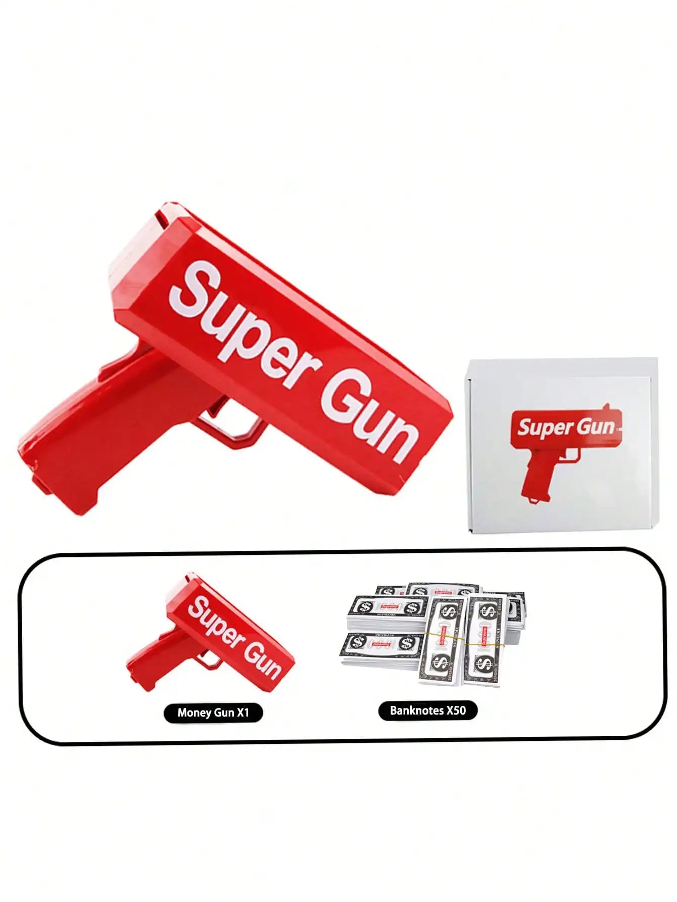 1Set Cash Cannon Money Gun for Wedding, Parties and Fun Include 50 Fake Dollar- Red