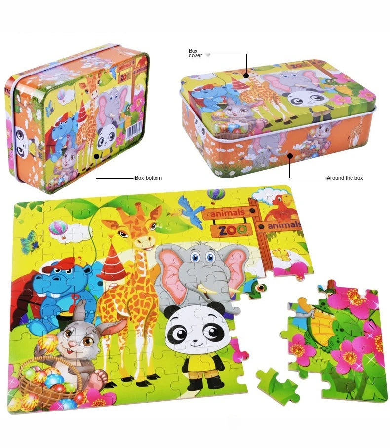 100 Pieces Puzzles for Kids Cartoon Animal Dinosaur Jigsaw Puzzle Montessori Games Children Educational Toys for Boys Girls