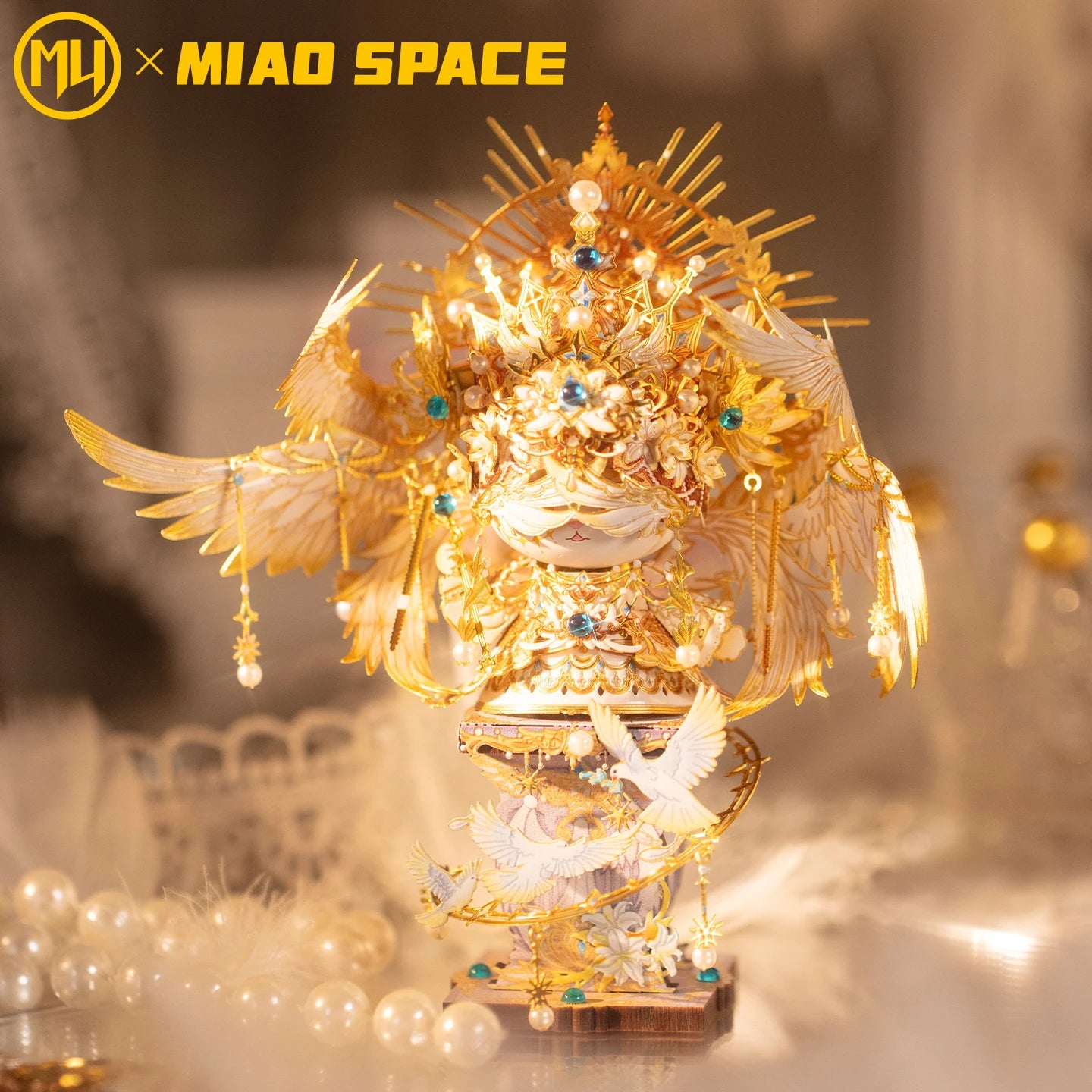 MU X MIAO SPACE Angel Cat 3D Metal Puzzle DIY Handcraft Educational Puzzle Toy Desktop Office Decoration Stress Relief Gift for