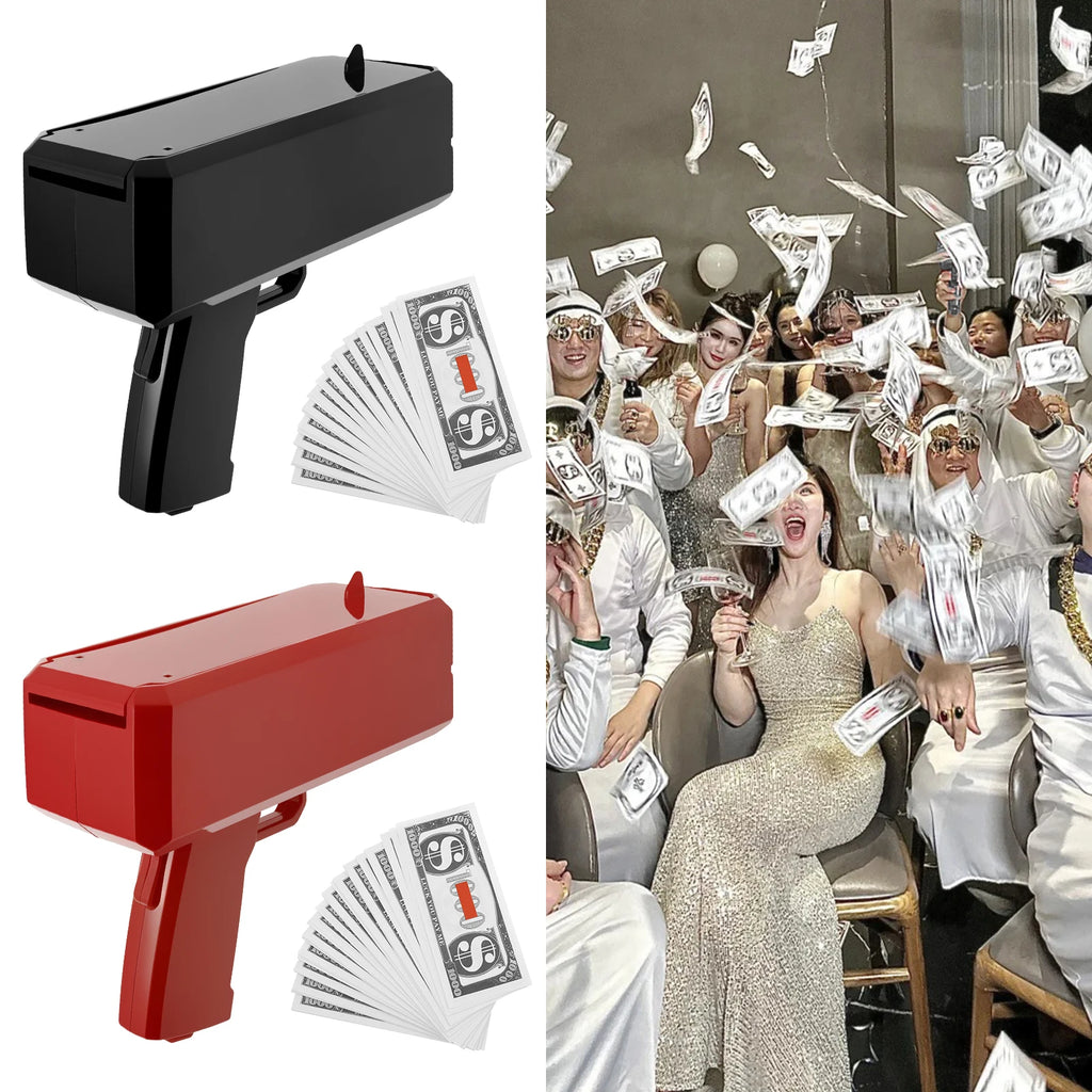 Handheld Cash Shooter with 200 Prop Cash for Wedding Birthday Game Movies Bachelor Props Party Celebration Spray Money Gun Toy