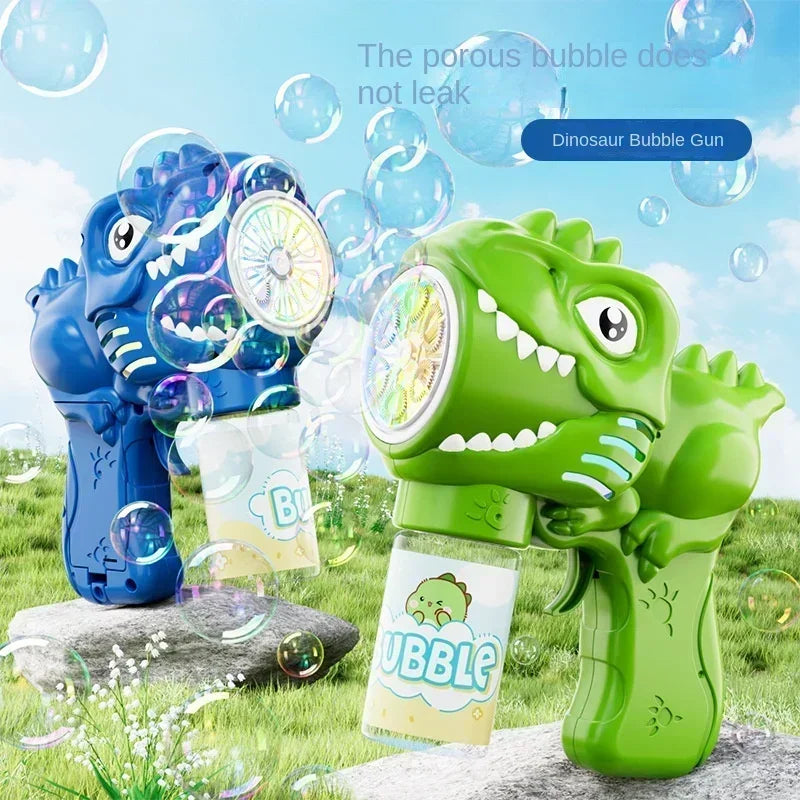 6-hole Dinosaur Bubble Machine Electric Bubble Gun with Light Fully Automatic Bubble Gun Automatic Soap Blower Outdoor Game Toy