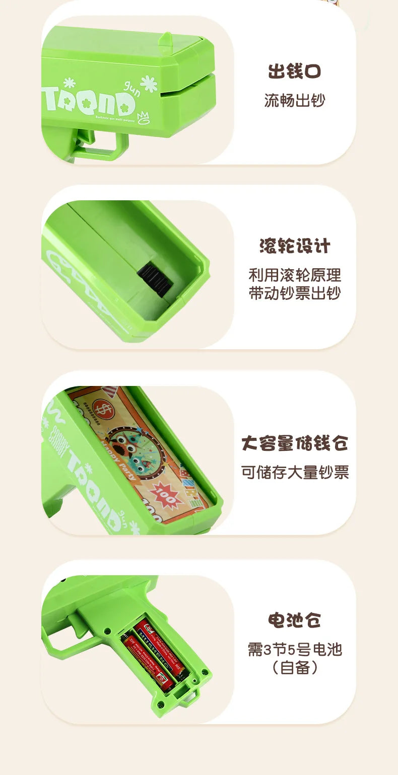 Banknote gun game toys Funny toys Pistol Party Golden Money Gun Party toys Games Wedding Golden Money gun celebrate toy Cash