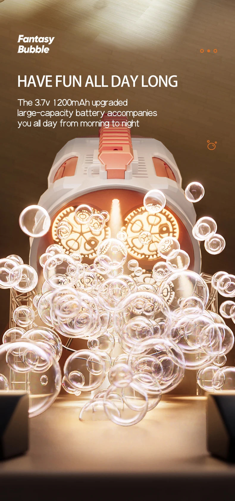 Rechargable Automatic Bubble Machine Gun, No Dip Automatic Bubble Machine With Colorful Lights, 10000+ Bubbles, Suitable For Chi