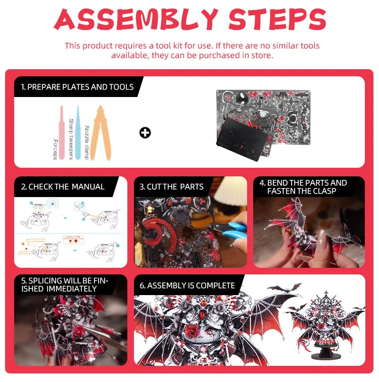 MU X MIAO SPACE Demon Cat 3d Metal Jigsaw Puzzle diy Puzzle Toy Desktop office decoration, Stress-relieving colorful gift